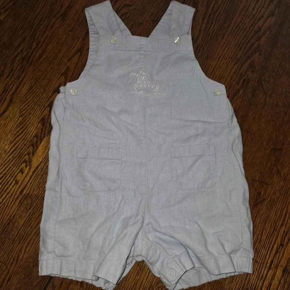 CLASS CLUB 24M Linen Baby Outfit Blue White Nautical Summer Casual beach vintage